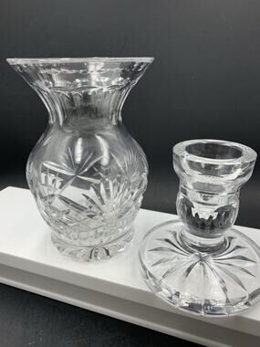 Lot of Lead Crystal Decor Rogaska Richmond Vase AND Short Waterford Candlestick